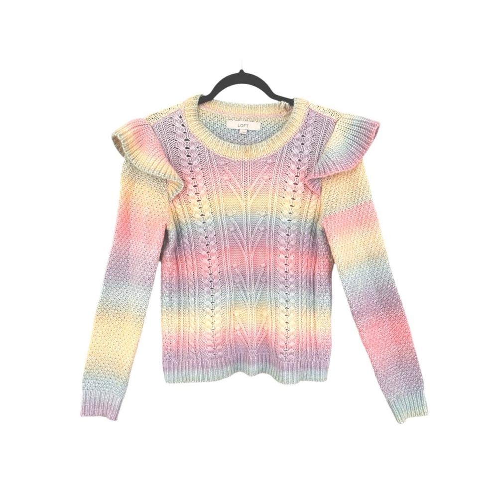 Loft Spacedye Ruffle Sleeve Rainbow Ombré Sweater
